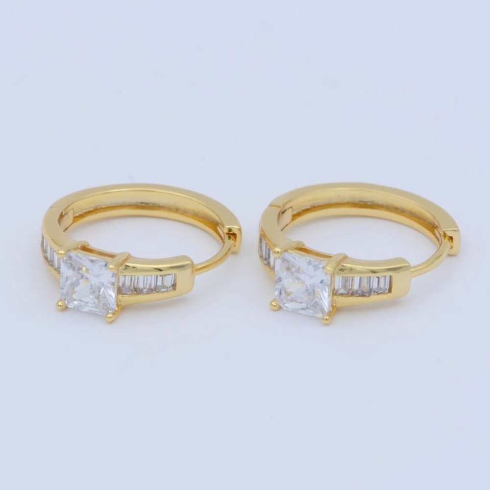 14K Gold Dainty CZ Hoop Earrings - Picture 2 of 4